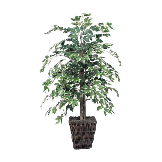 Vickerman 4' Artificial Variegated Ficus Bush Square Willow Basket.