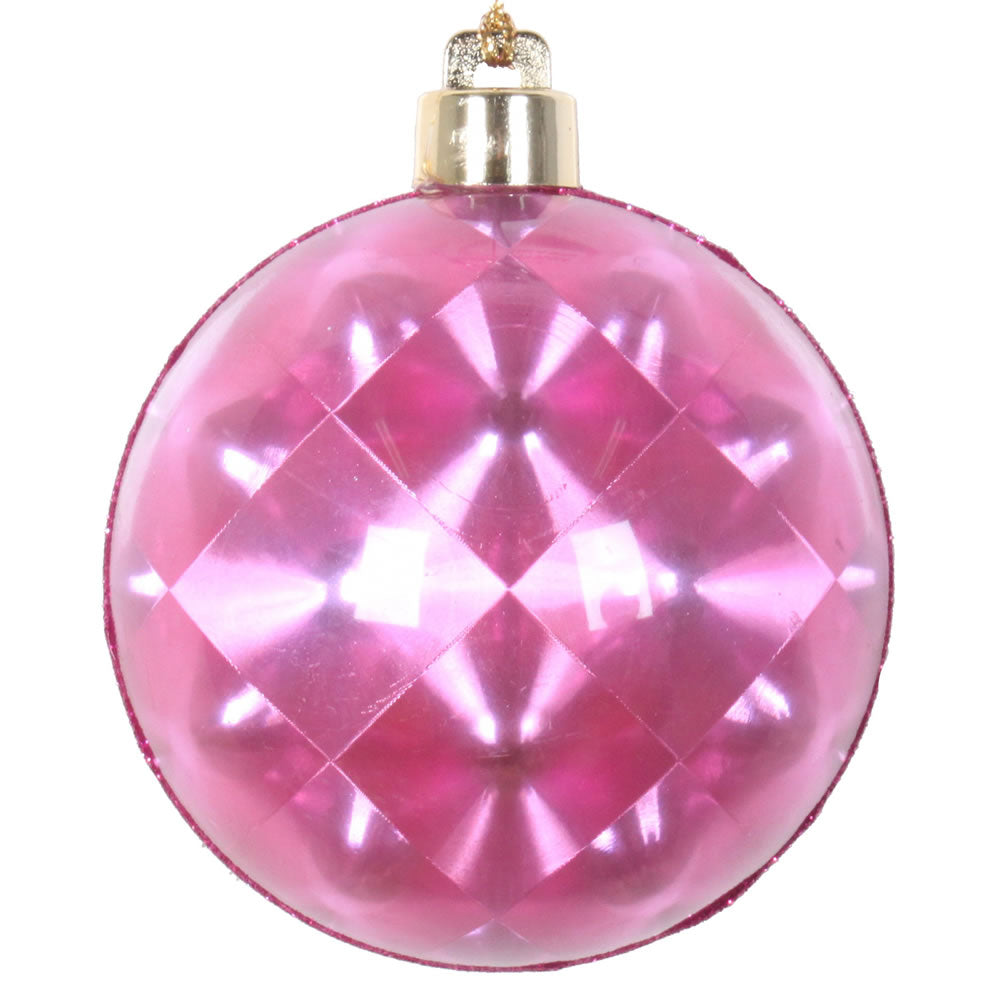 Vickerman 3" Cerise Glitter Reflector Ornament 6/Bag. These ornaments feature a reflective effect with a glitter stripe accent. They are the perfect addition to any holiday decorating project. Includes 6 pieces per pack.