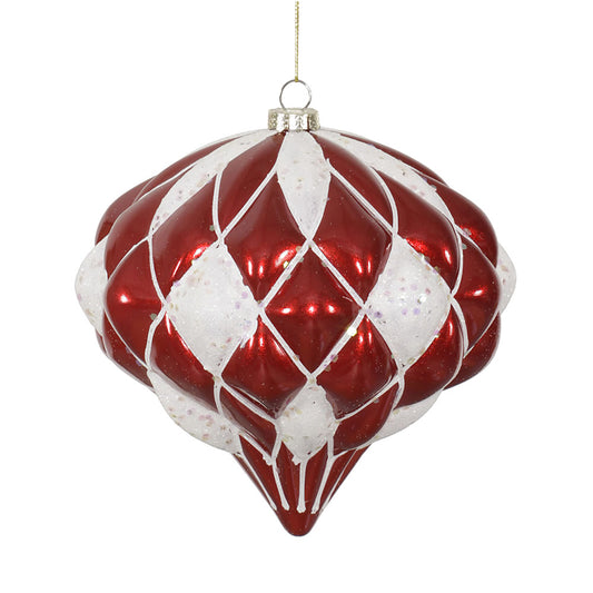 Vickerman 5.7" Red and White Matte/Glitter Diamond Onion Christmas Ornament