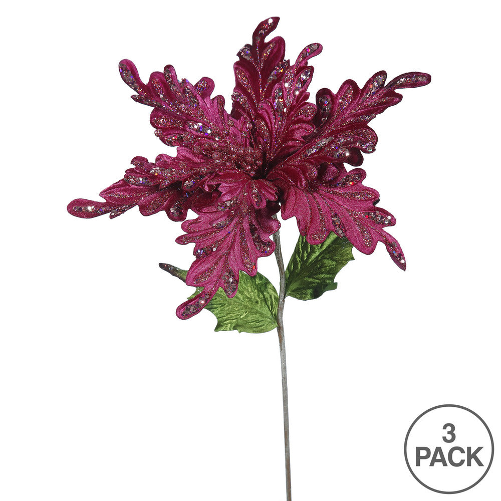 Vickerman 31" Mauve Velvet Poinsettia Artificial Christmas Pick 3 per Bag