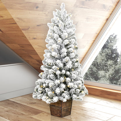 Vickerman 4' x 22" Flocked Gifford Slim Potted Pine Artificial Christmas Tree Warm White LED Lights