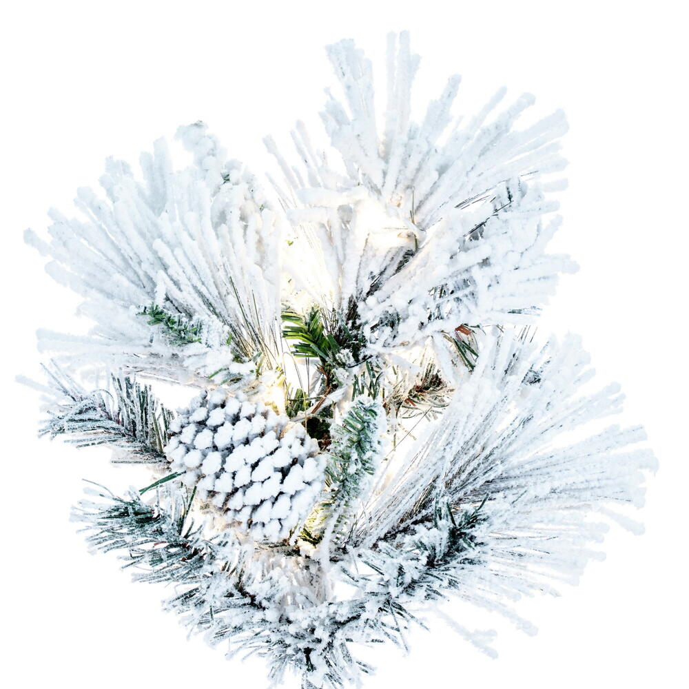 Vickerman 7.5' x 49" Flocked Atka Slim Artificial Christmas Tree Warm White LED lights.