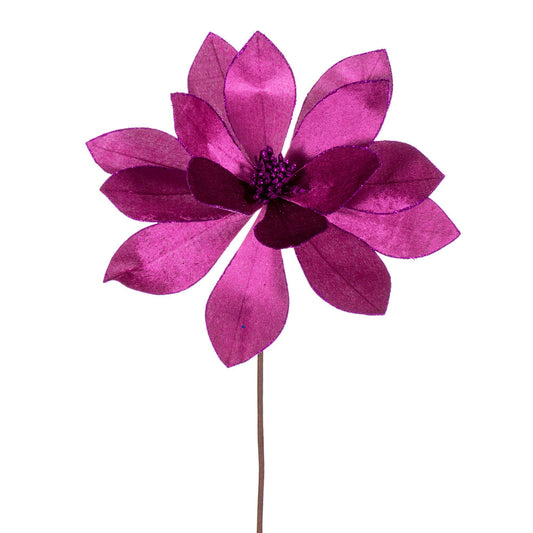 Vickerman 22" Purple Velvet Sheen Glitter Trim Poinsettia Stem 4 per bag.