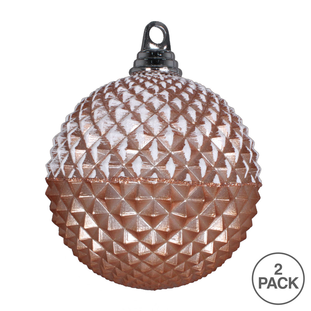 Vickerman 6.7" Rose Gold Candy Finish Durian Ball Ornament with Glitter Accents 2 per Bag