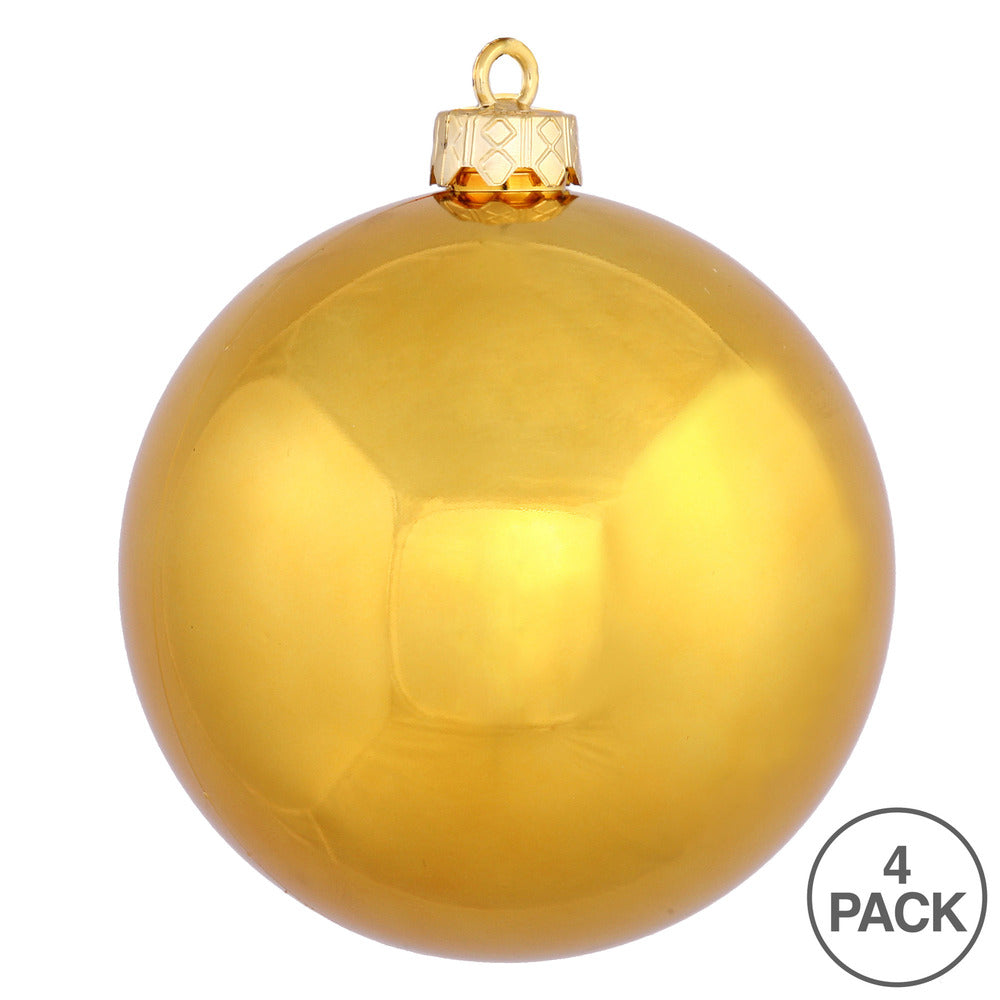 Vickerman 4.75" Antique Gold Shiny Ball Ornament 4 per Bag