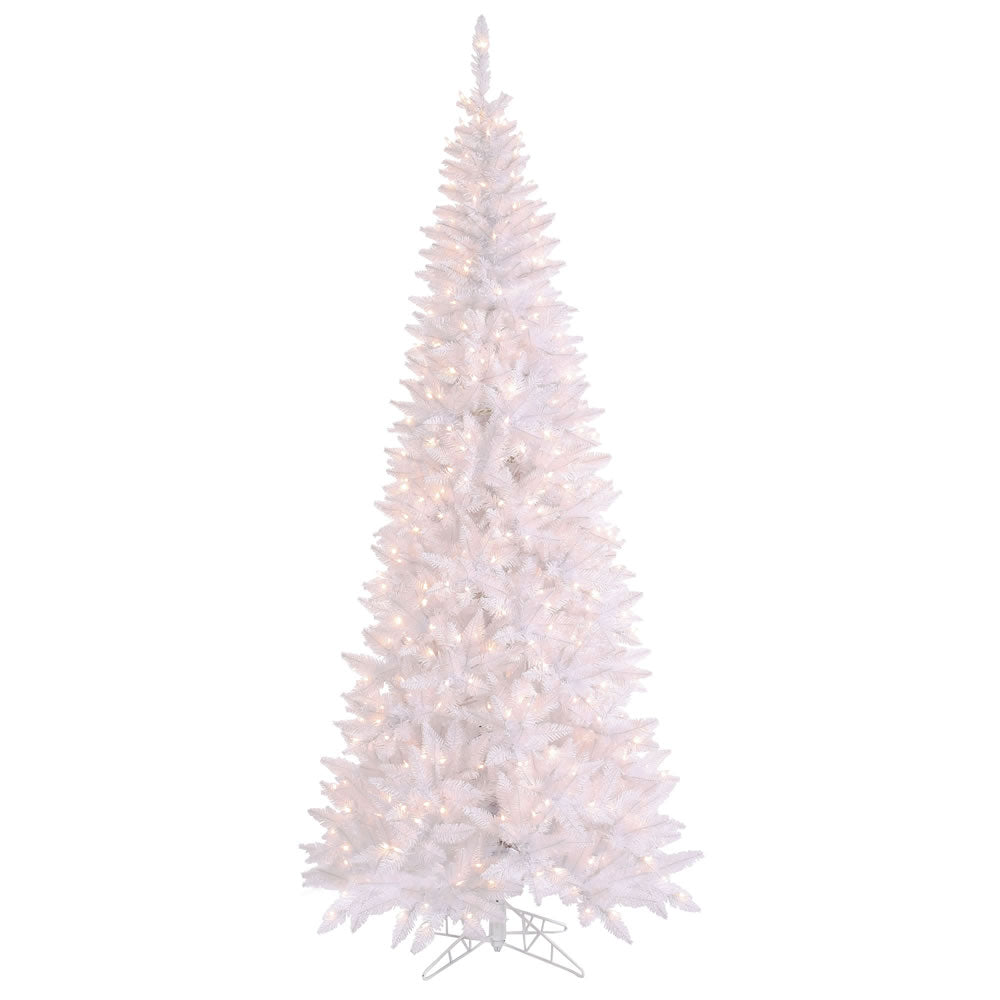 Vickerman 9' White Fir Slim Artificial Christmas Tree Warm White Dura-lit LED Lights