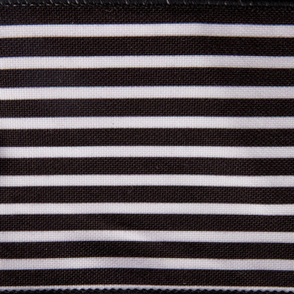 Vickerman 4" x 10 Yards Black Horizontal Printed Stripe Sheldon Belver Double Ribbon.