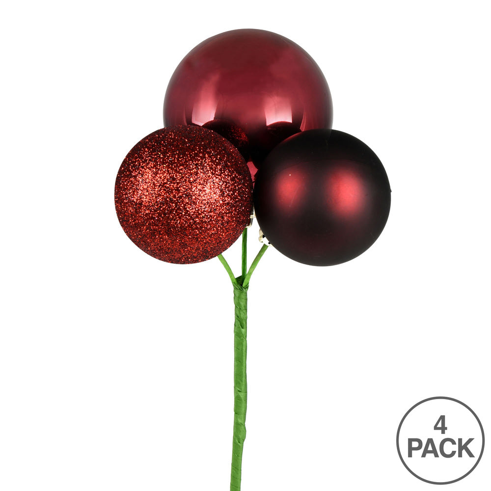 Vickerman 18" Burgundy Ball Ornament Christmas Pick 4 per set