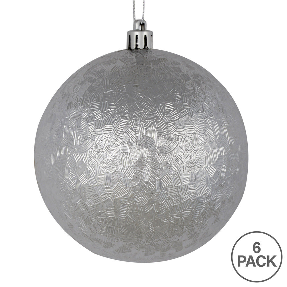 Vickerman 4" Silver Brushed Ball Ornament 6 per Bag