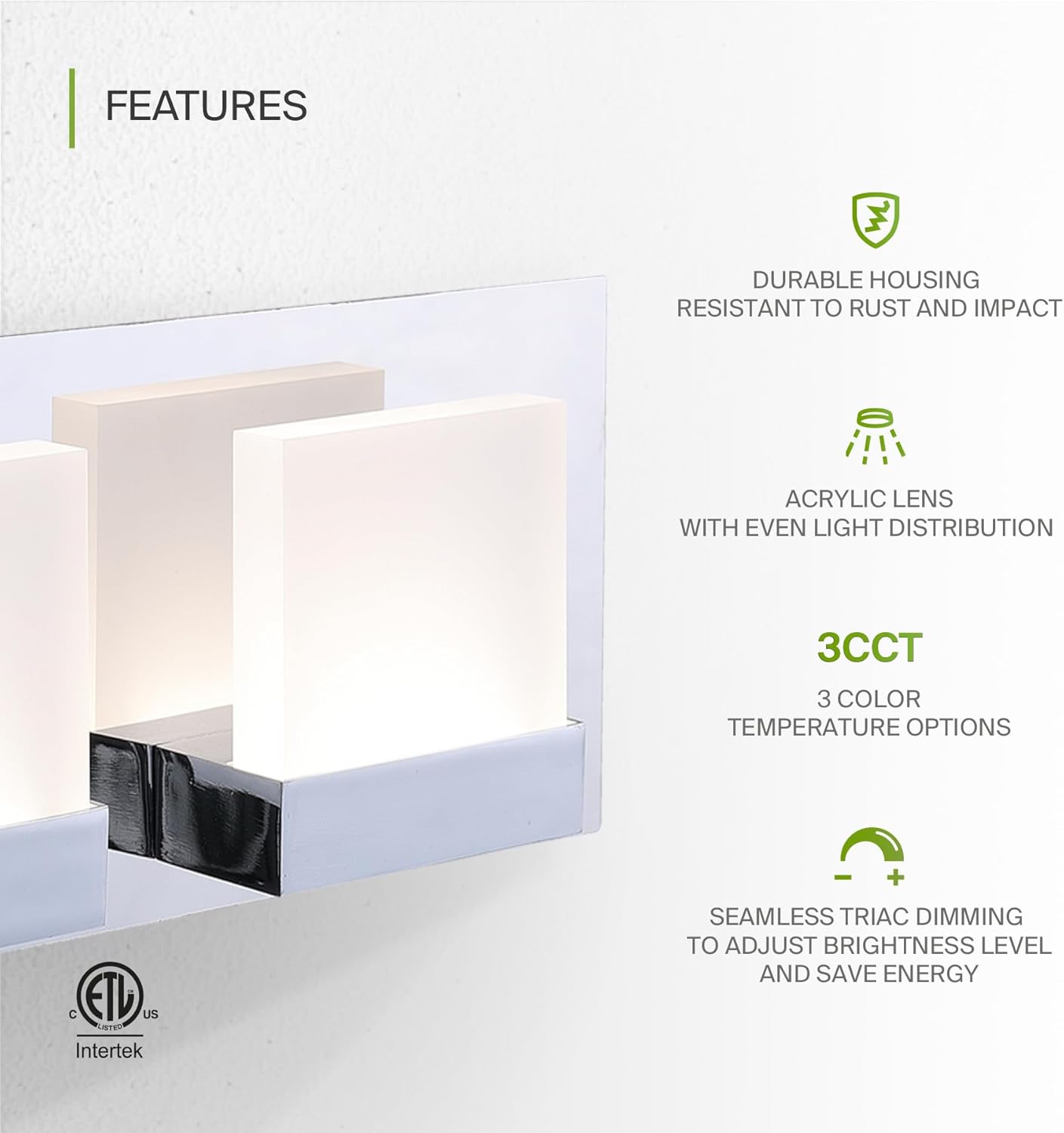 ASD Lighting LED Vanity 4-light 23W 120V Triac 3000/4000/5000K Chrome ETL