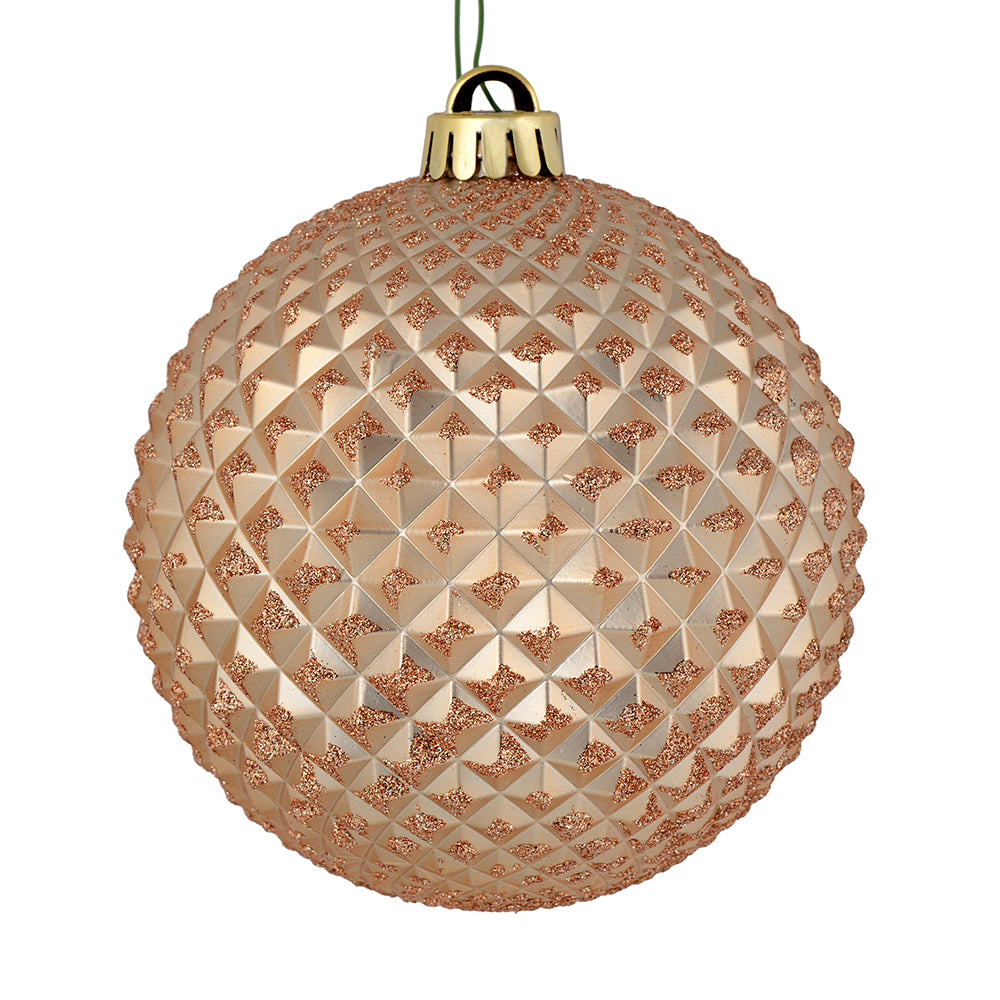 Vickerman 6" Café Latte Durian Glitter Ball Ornament 4 per Bag