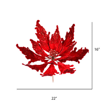 Vickerman 16" x 22" Red Velvet Sequin Poinsettia Artificial Christmas Pick