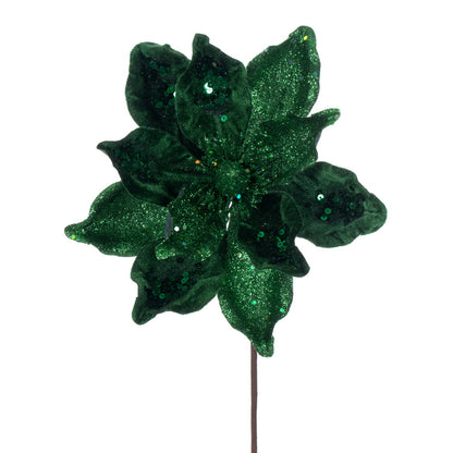 Vickerman 15" Artificial Midnight Green Deluxe Magnolia Christmas Stem 8" Flower 6 per bag
