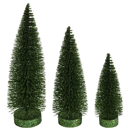 Vickerman 7"-9"-11" Moss Green Glitter Oval Pine Artificial Christmas Tree Set of 3
