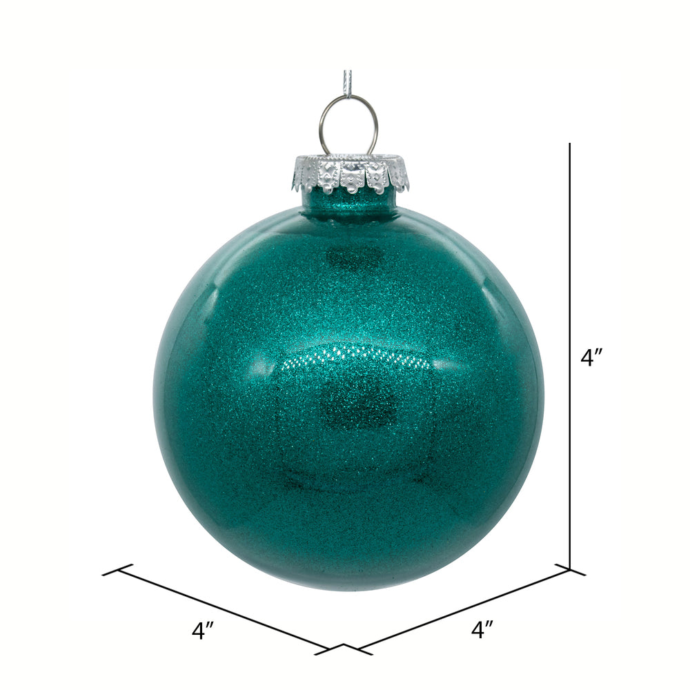 Vickerman 4" Clear Ball Christmas Ornament with Teal Glitter Interior 6 Pieces per bag