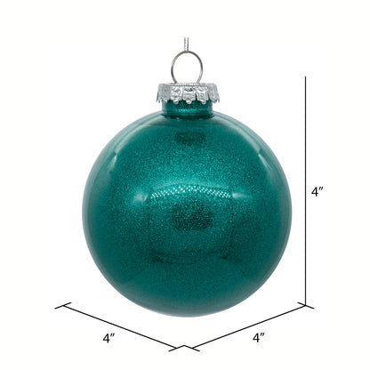 Vickerman 4" Clear Ball Christmas Ornament with Teal Glitter Interior 6 Pieces per bag