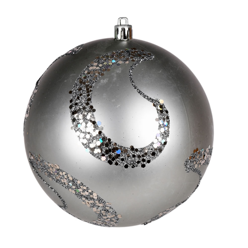 Vickerman 4.75" Limestone Matte Sequin Swirl Drilled Wired 4/Bag. Add some sparkle to your holiday decorating projects with this matte ornament adorned with sequins. This ornament features a drilled cap with looped wire to ensure that decorating is a bree