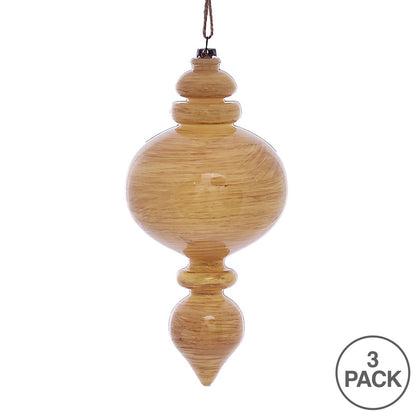 Vickerman 9" Tan Wood Grain Rounded Finial Ornament Pack of 3