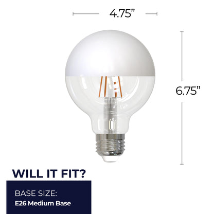 Bulbrite 862068 LED Filament Pack of (2) 6 Watt Dimmable G40 Light Bulb with Half White Glass Finish and Medium (E26) Base - 2700K (Warm White Light), 500 Lumens