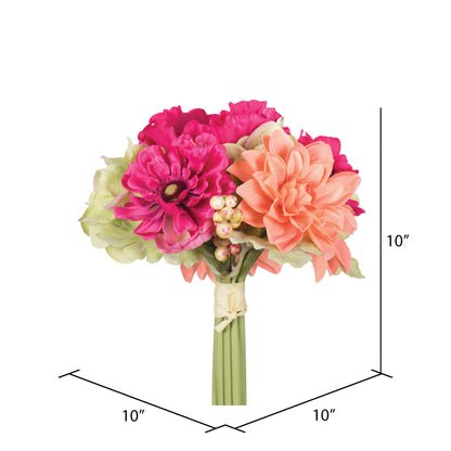 Vickerman 10" Artificial Polyester Pink Orange and Green Poppy and Dahlia Mixed Stem Bundle