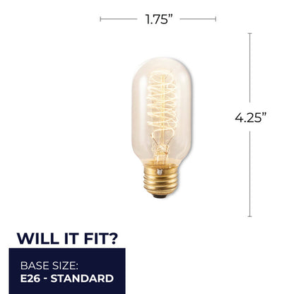 BULBRITE INCANDESCENT T14 MEDIUM SCREW (E26) 40W DIMMABLE NOSTALGIC LIGHT BULB 2200K/AMBER 4PK (134014)