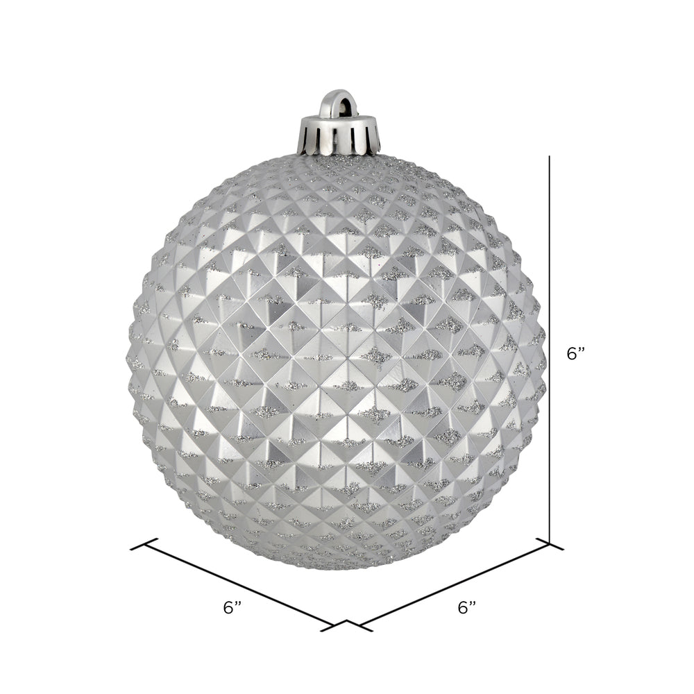 Vickerman 6" Silver Durian Glitter Ball Ornament 4 per Bag