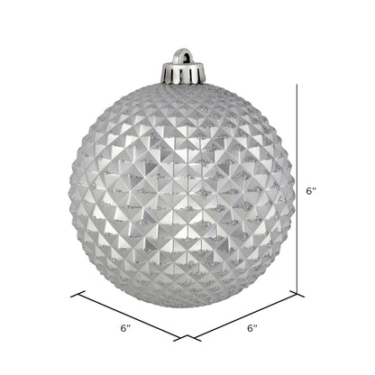 Vickerman 6" Silver Durian Glitter Ball Ornament 4 per Bag