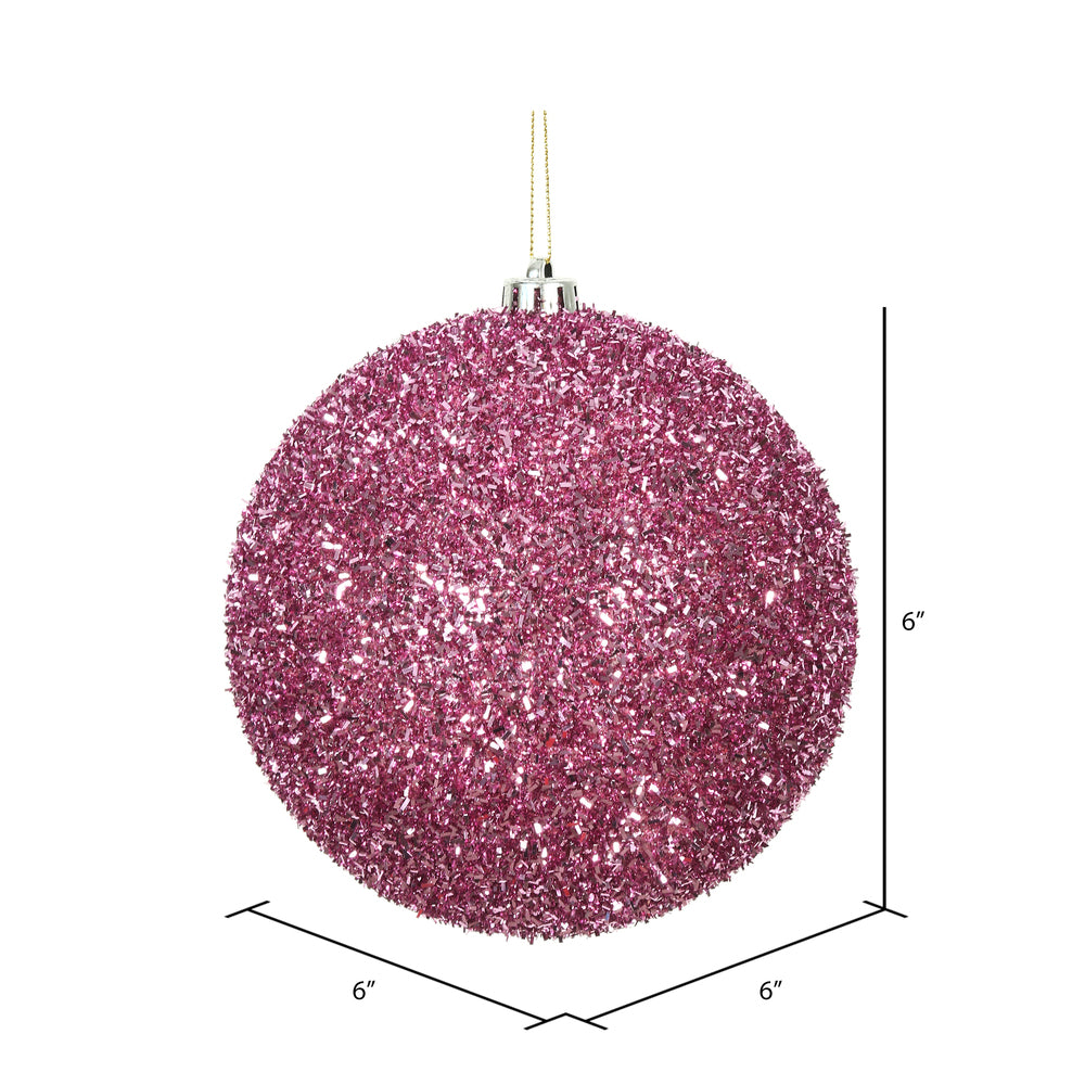 Vickerman 6" Pink Tinsel Ball Ornament 2 per Bag