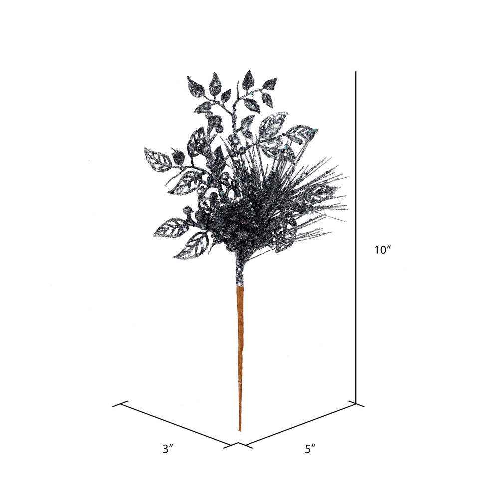 Vickerman 10" Gunmetal Pinecone Glitter Leaf Artificial Christmas Pick 12 per Bag