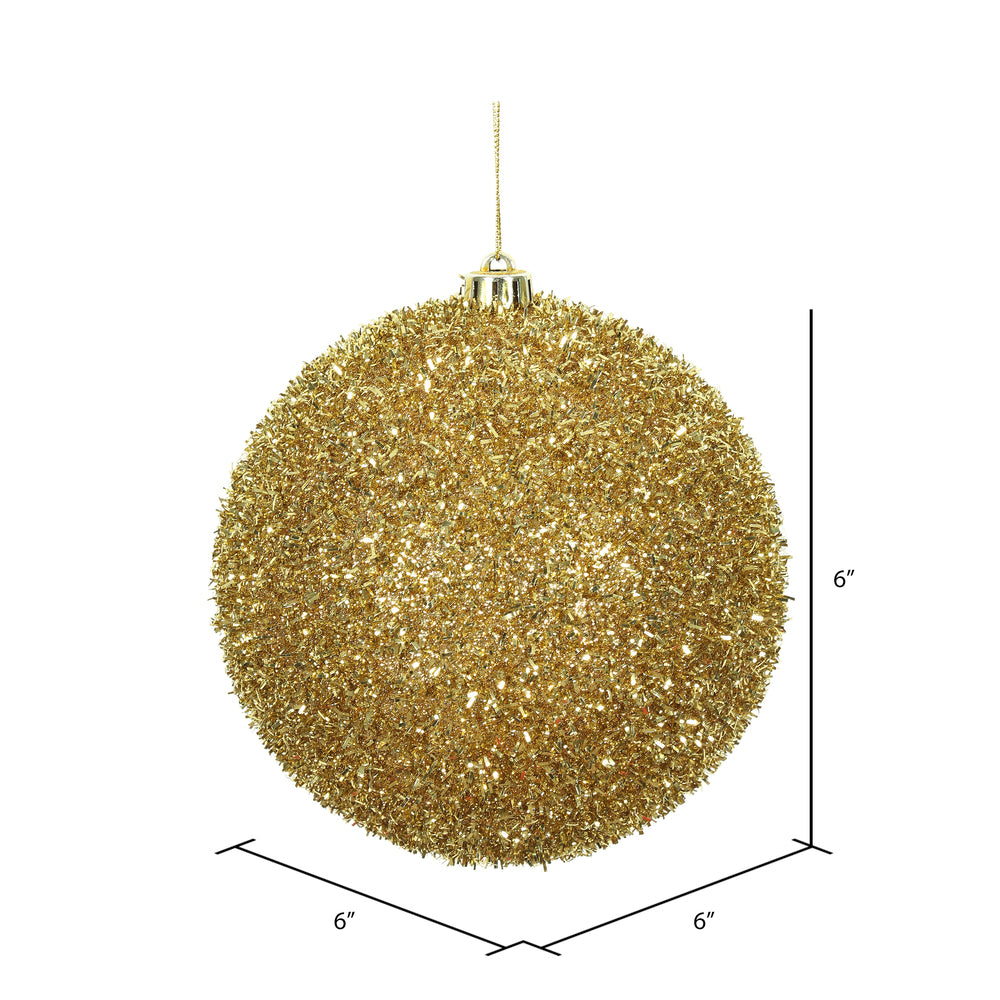 Vickerman 6" Gold Tinsel Ball Ornament 2 per Bag