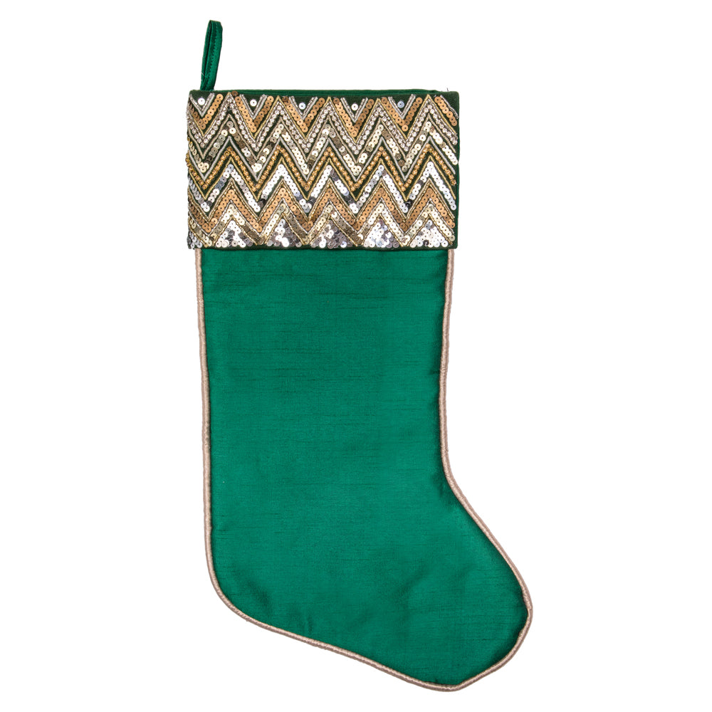 Vickerman 19" Green Chevron Sequin Christmas Stocking