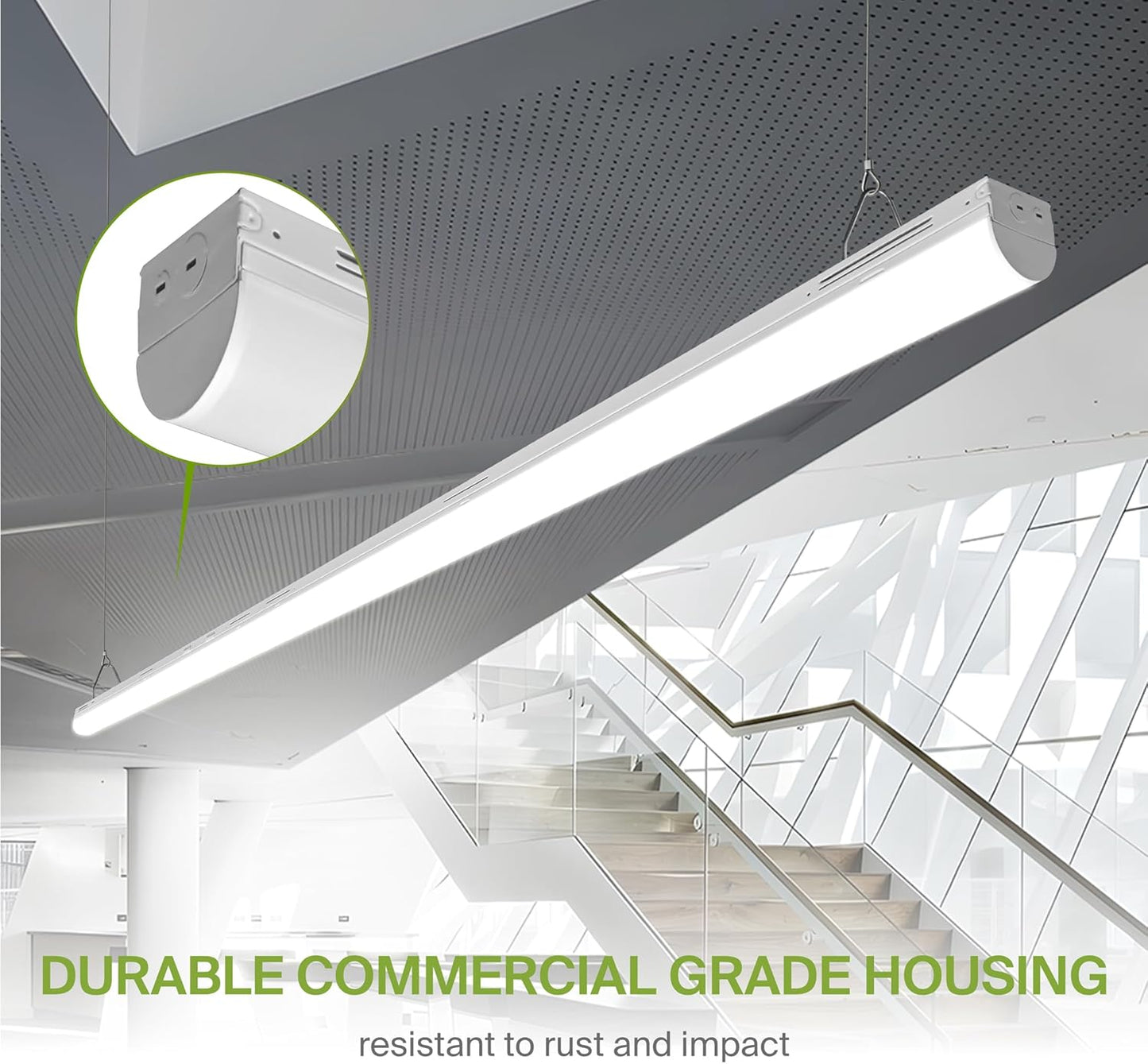 ASD Lighting LED Striplight Fixture with Q-base 8feet Power Adjustable 65/75/90W 120-277V CCT Selectable 3500/4000/5000K Dimmable White UL DLC Standard