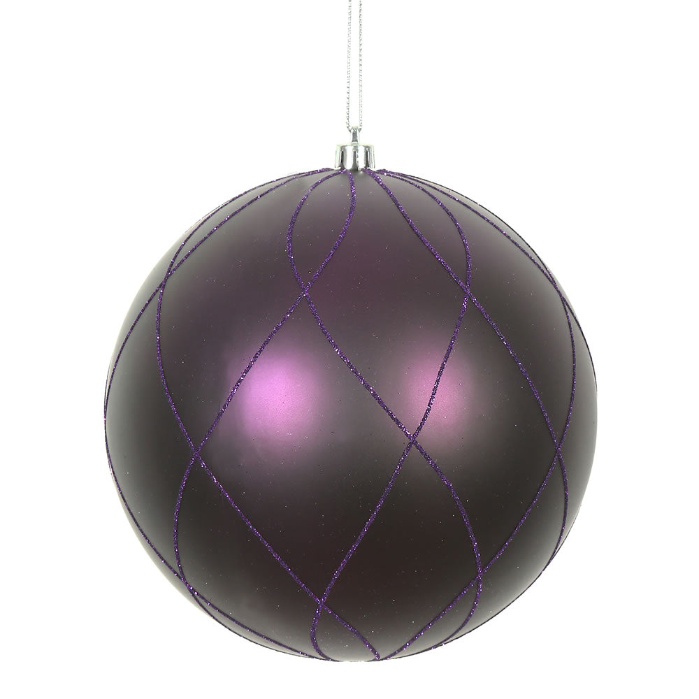 Vickerman 6" Plum Matte and Glitter Swirl Ball Ornament 3 per Box