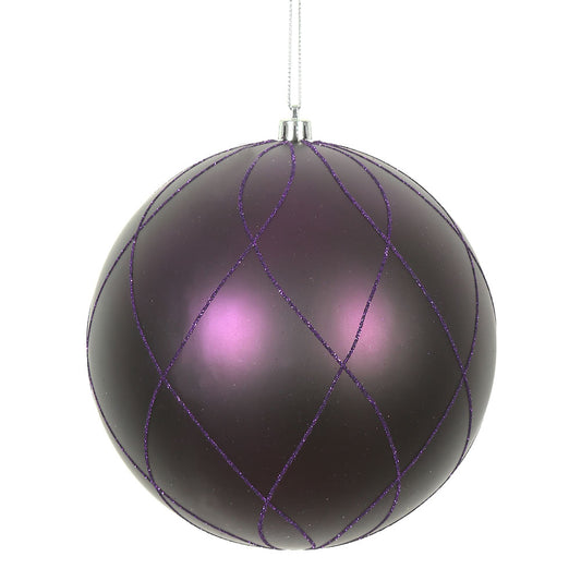 Vickerman 6" Plum Matte and Glitter Swirl Ball Ornament 3 per Box
