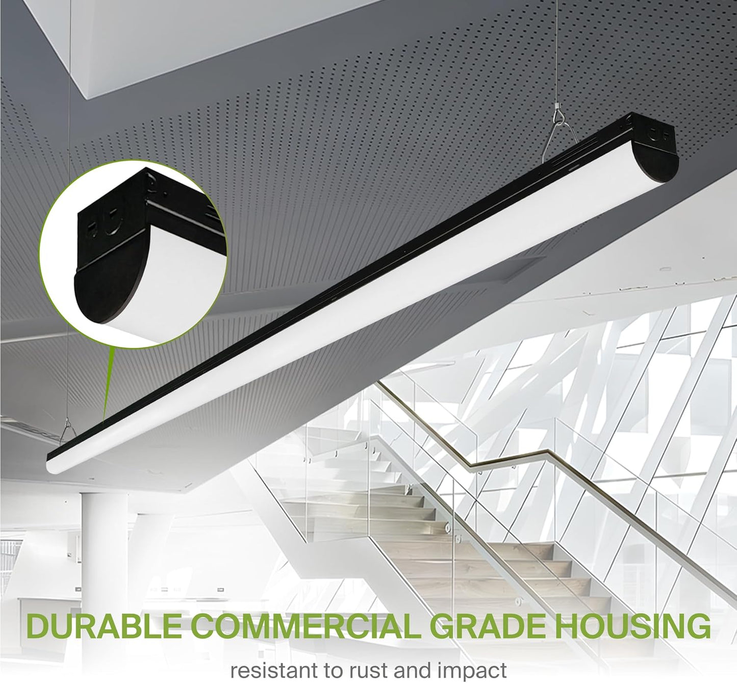 ASD Lighting LED Striplight Fixture with Q-base 8feet Power Adjustable 65/75/90W 120-277V CCT Selectable 3500/4000/5000K Dimmable Black UL DLC Standard