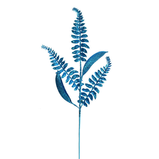 Vickerman 33" Turquoise Fern Leaf Glitter Artificial Christmas Spray. Includes 6 sprays per pack.