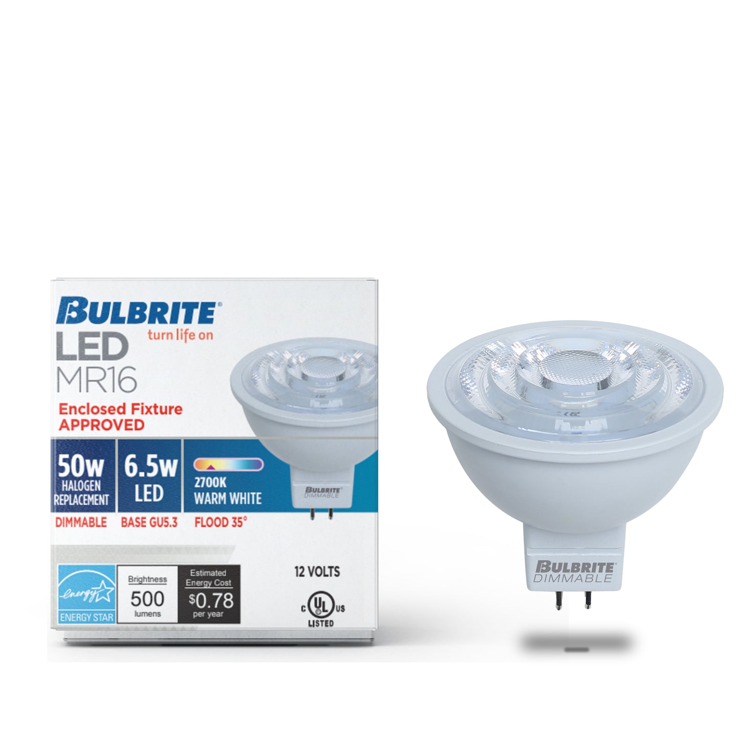 Bulbrite 771085 LED 6 Watt MR16 Light Bulb with a GU5.3 Base - 2700K (Warm White Light) 500 Lumens