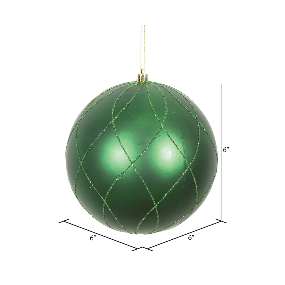 Vickerman 6" Emerald Matte and Glitter Swirl Ball Ornament 3 per Box