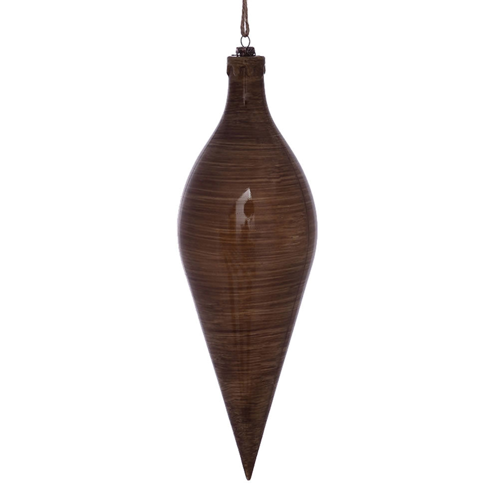 Vickerman 12" Brown Wood Grain Shuttle Ornament. These ornaments are the perfect addition to any holiday decorating project. They feature a light wood grain pattern. Includes 2 pieces per pack.