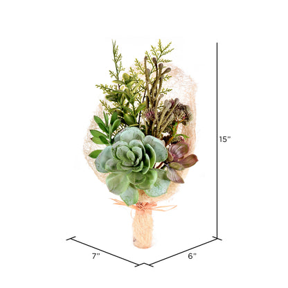 Vickerman 15" Artificial Green Succulent Bouquet.