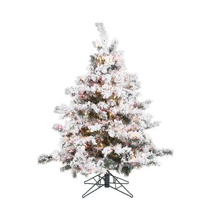 Vickerman 4.5' Flocked Alaskan Pine Artificial Christmas Tree Multi-Colored Dura-Lit lights