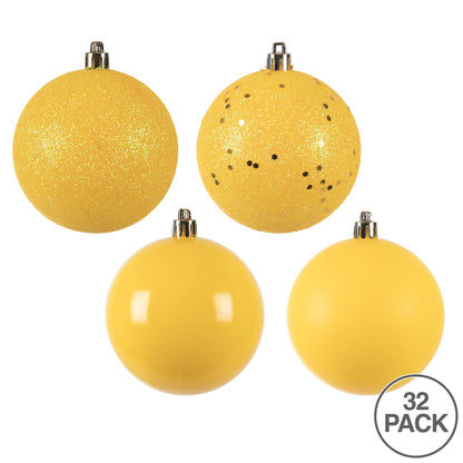 Vickerman 3" Yellow 4-Finish Ornament Assortment 32 per Box