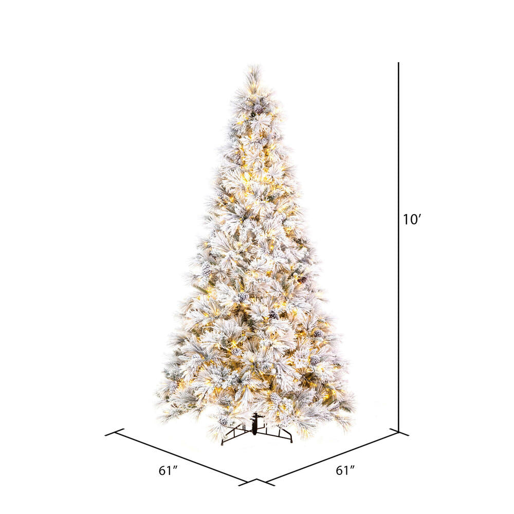 Vickerman 10' x 61" Flocked Atka Pine Artificial Christmas Tree 3mm LED Color Changing Lights