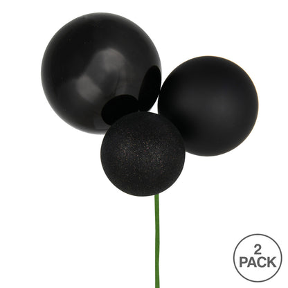 Vickerman 18" Black Ball Ornament Christmas Pick Pack of 2