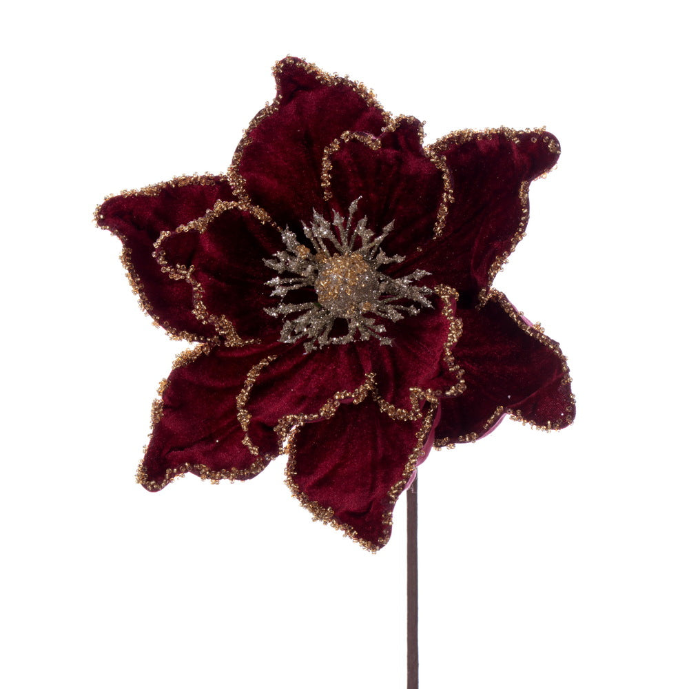 Vickerman 17" Artificial Burgundy and Gold Edge Poinsettia Christmas Stem 5 per bag