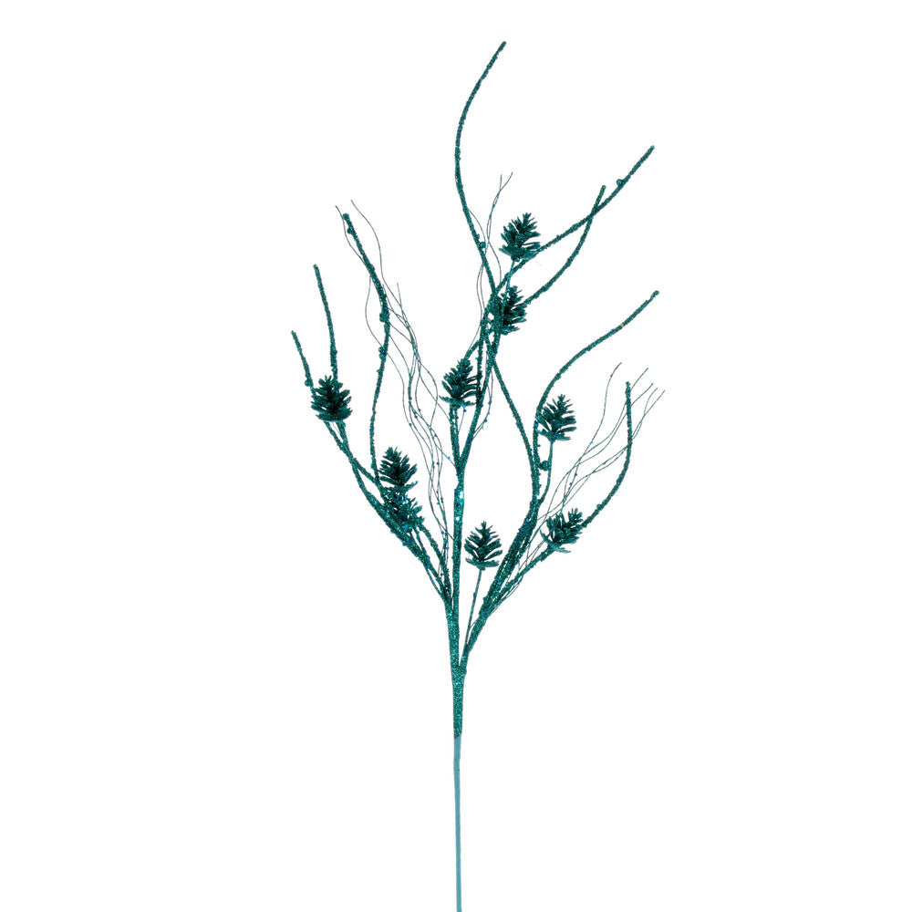 Vickerman 32" Teal Mini Pinecone Twig Glitter Spray 6 per bag.