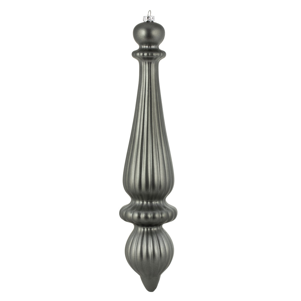 Vickerman 14" Pewter Matte Finial Drop Christmas Ornament UV Treated with Drilled and Wired Cap 2 per bag