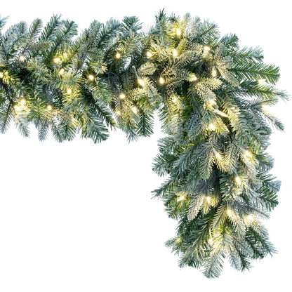 Vickerman 9' x 14" Frosted Douglas Fir Artificial Garland with Warm White LED Lights.
