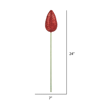 Vickerman 24" x 7" Red Matte Glitter Pinecone Aritificial Christmas Stick 4 per set