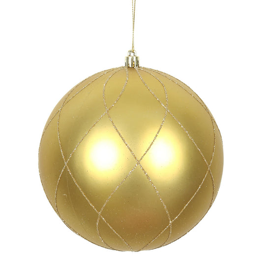 Vickerman 4" Gold Matte and Glitter Swirl Ball Ornament 4 per Box